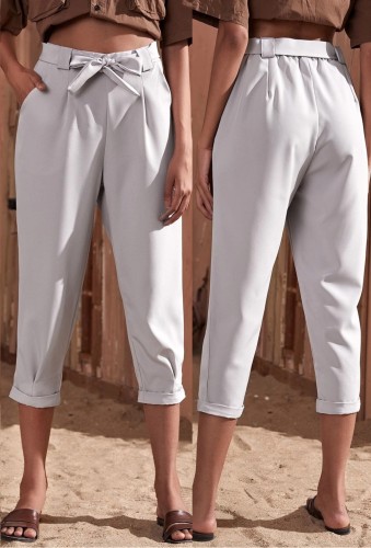 Western High Waist Plain Trousers with Belt