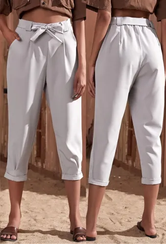 Western High Waist Plain Trousers with Belt
