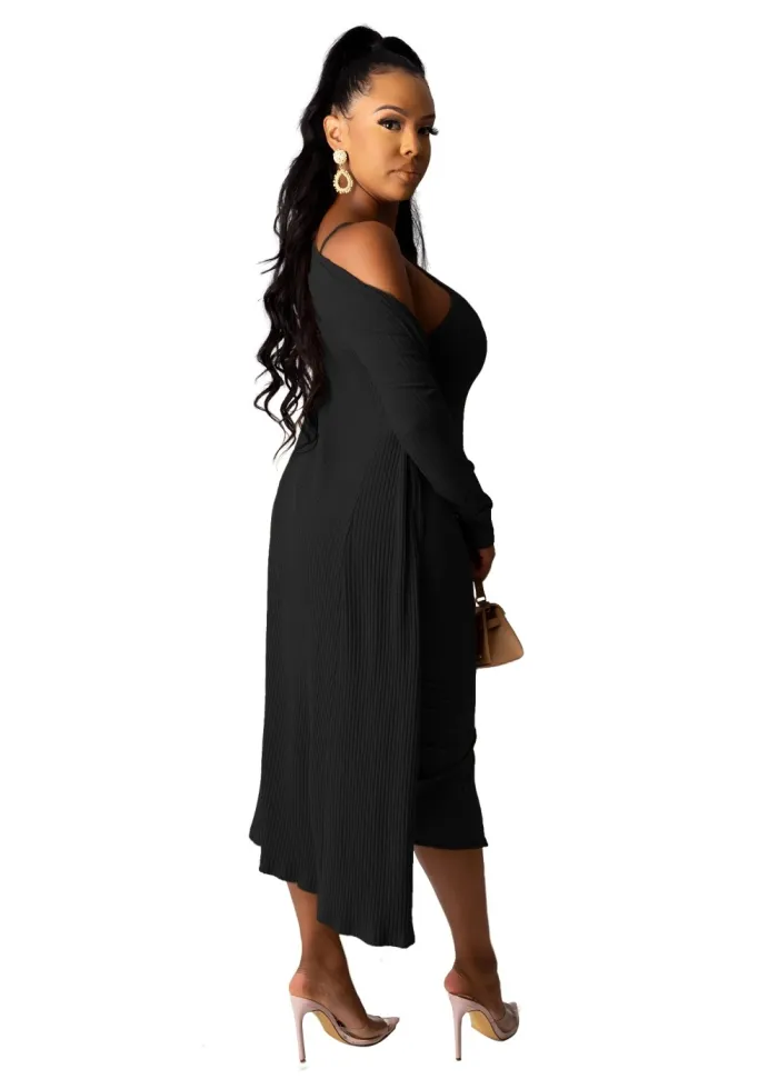 Solid Color Two Piece Dress with Matching Cardigans