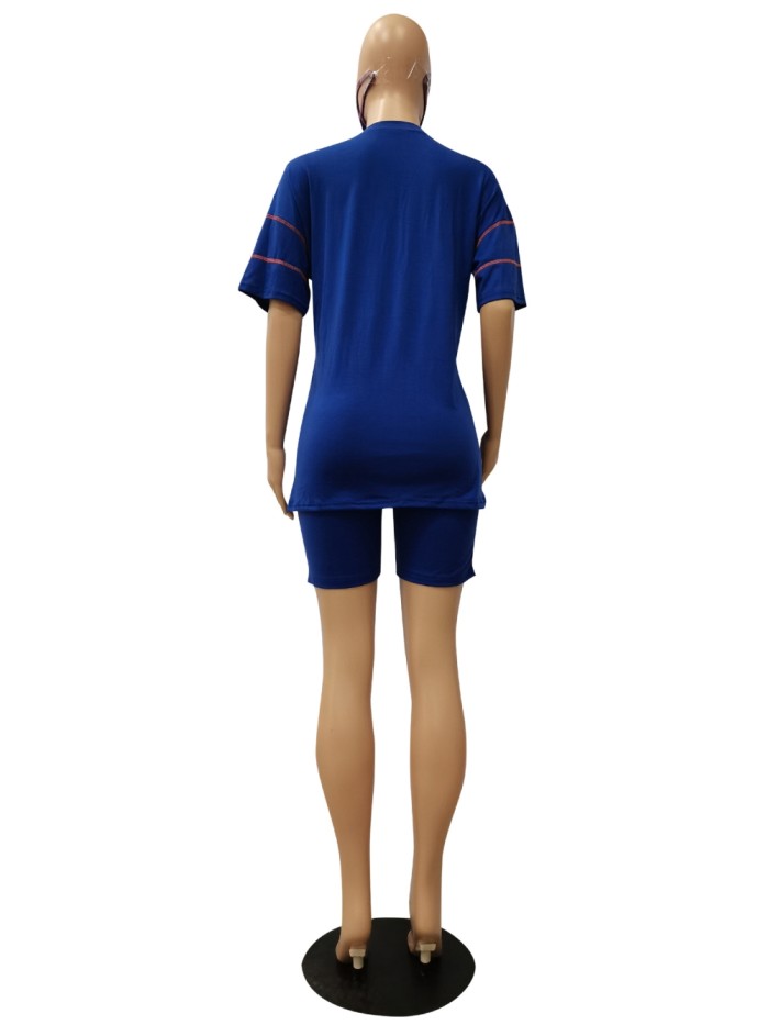 Summer Casual Two Piece Shorts Set with Face Cover