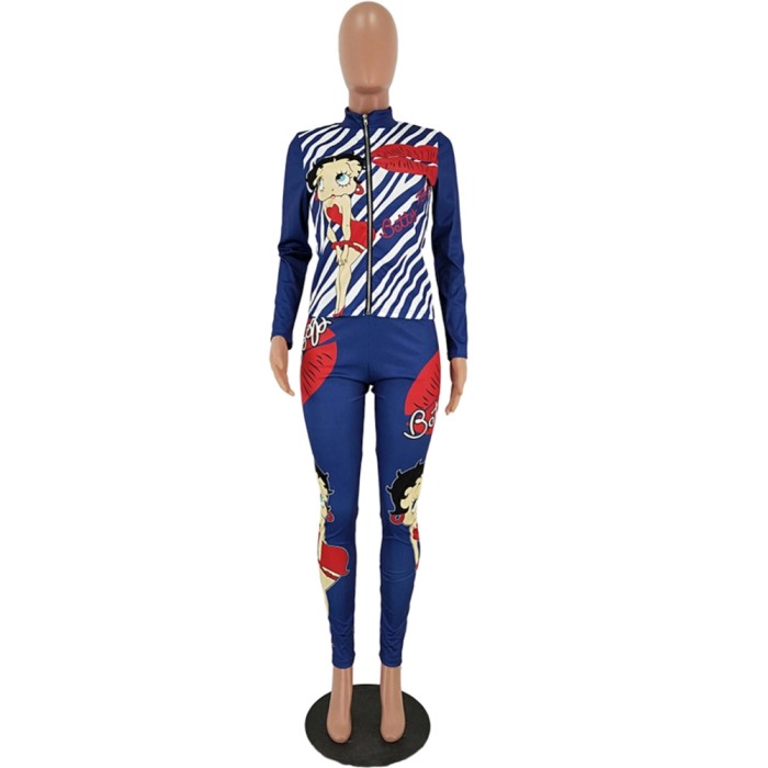 Autumn Cute Print Two Piece Tight Pants Set