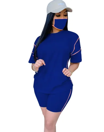 Summer Casual Two Piece Shorts Set with Face Cover