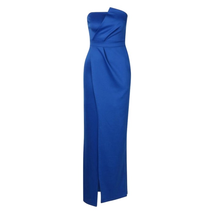 Solid Color Strapless Slit Evening Dress