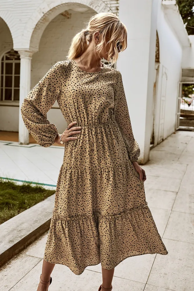 Fall Long Sleeve Square Dot Long Dress
