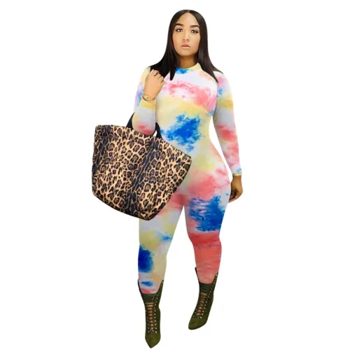 Autumn Tie Dye Long Sleeve Bodycon Jumpsuit