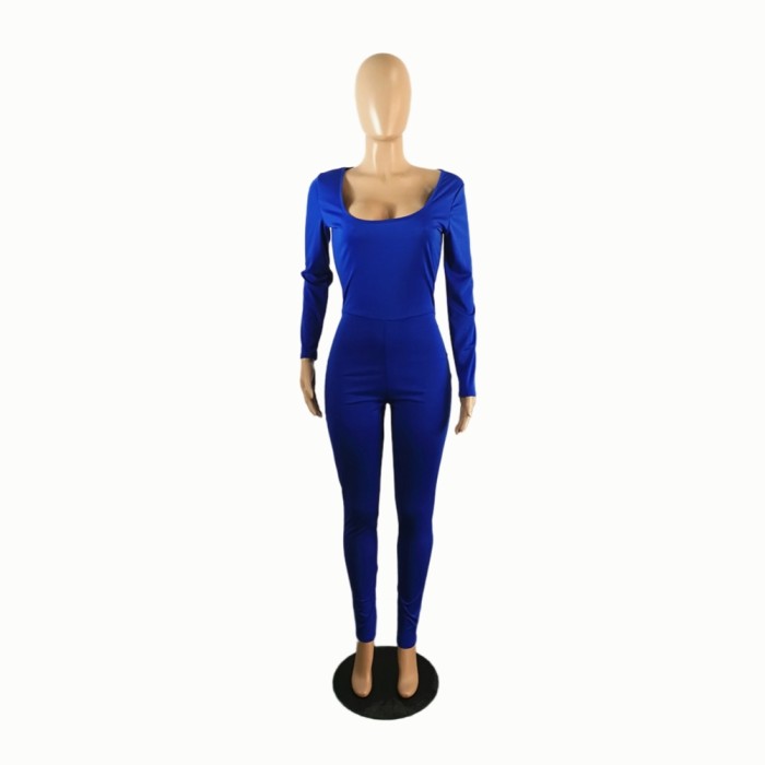 Solid Color Long Sleeve Bodycon Jumpsuit