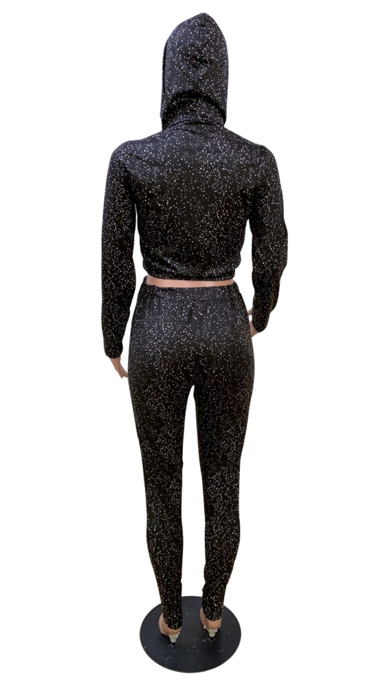 Sports Print Crop Top and Pants Tracksuit