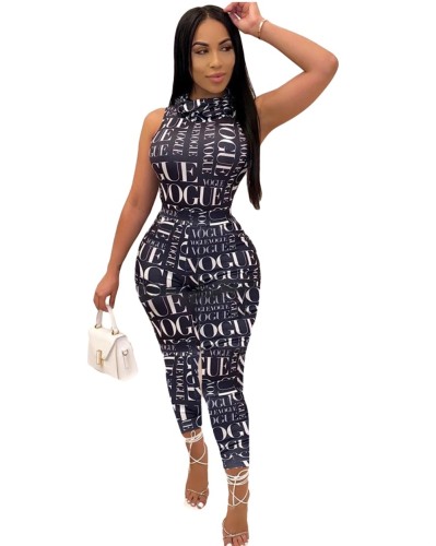 Print Black Sexy Two Piece Bodycon Pants Set