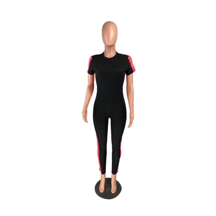Sexy Short Sleeve Contrast Bodycon Jumpsuit