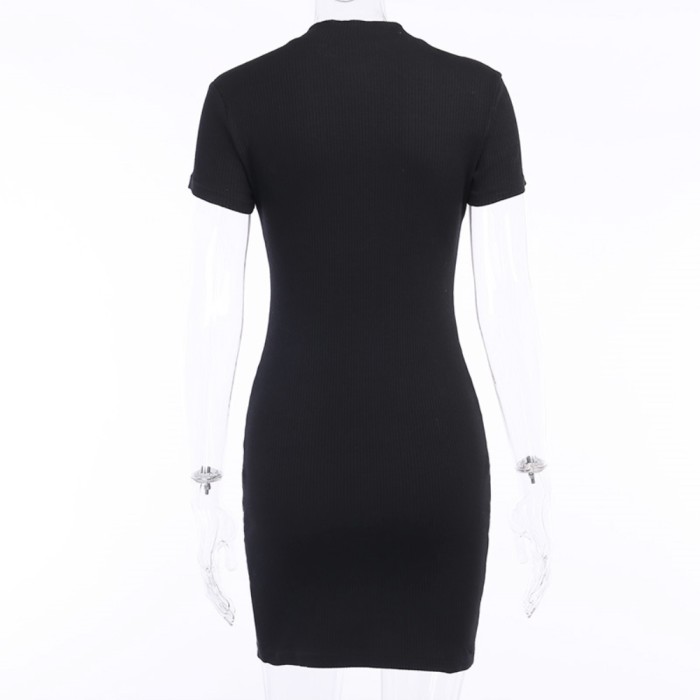 Casual Knitted Short Sleeve Zipper Mini Dress