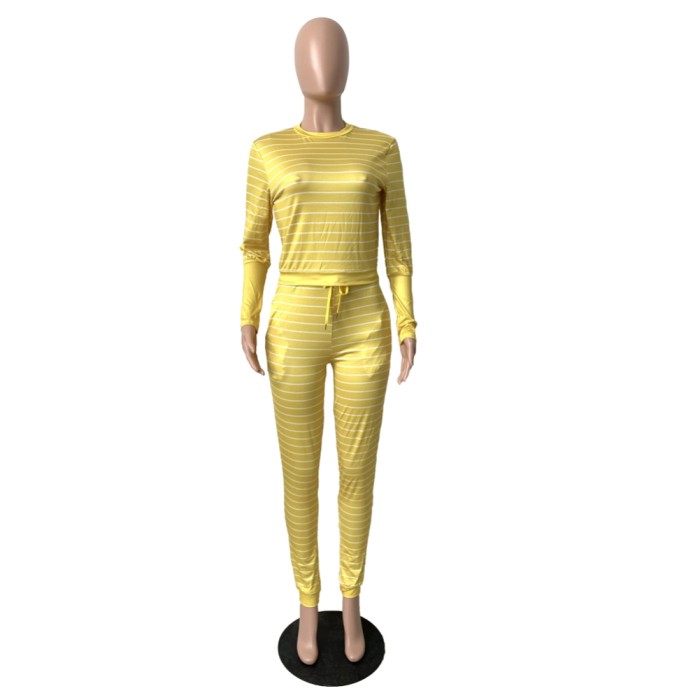 Fall Striped Print Two Piece Pants Set