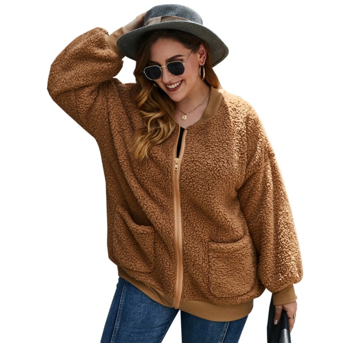 Plus Size Zipped Up Fleece Coat