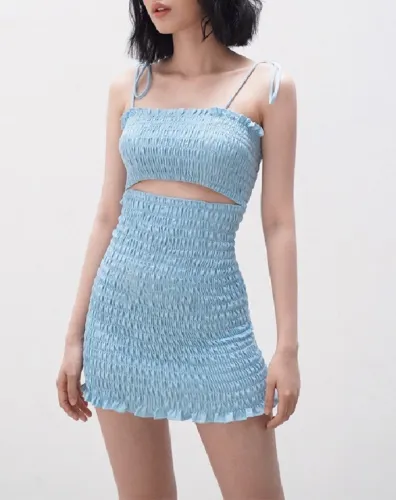 Sexy Ruched Cut Out Strap Mini Dress