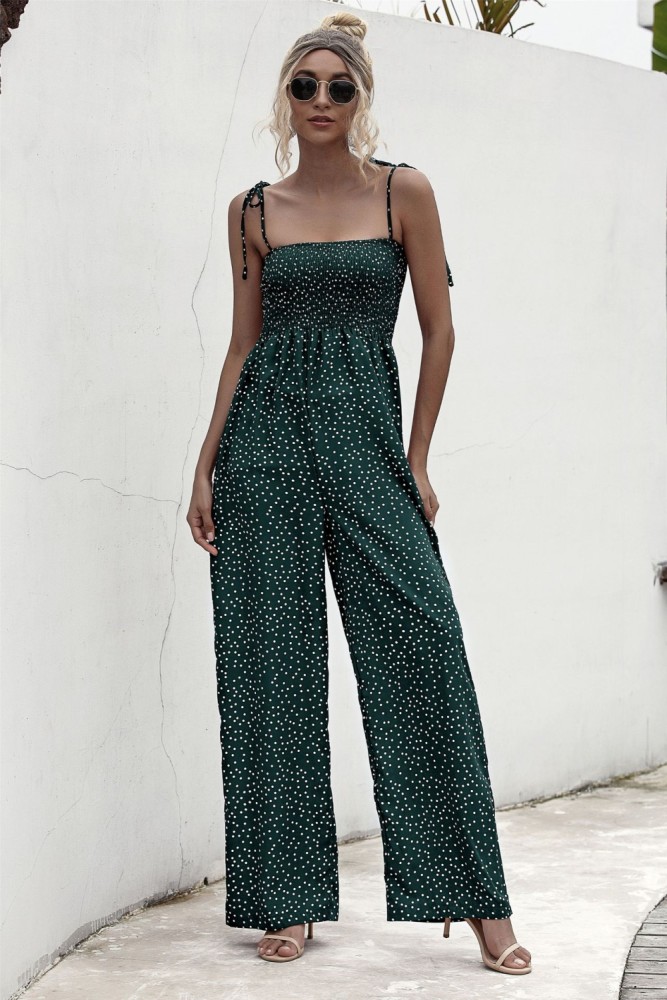 Summer Dot High Waist Strap Wide Legges Jumpsuit