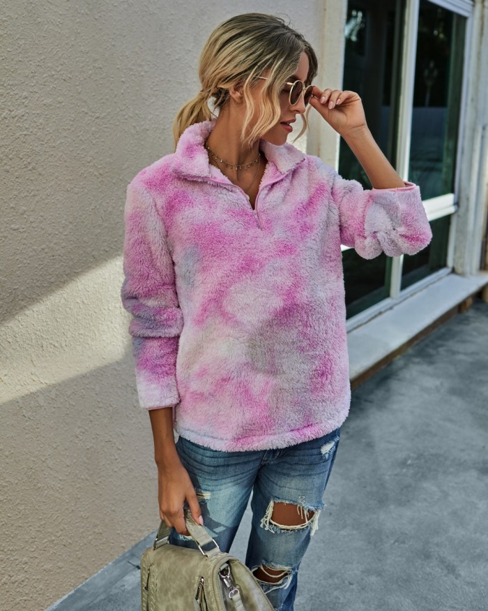 Autumn Tie Dye Plush Pullover Sweat Top
