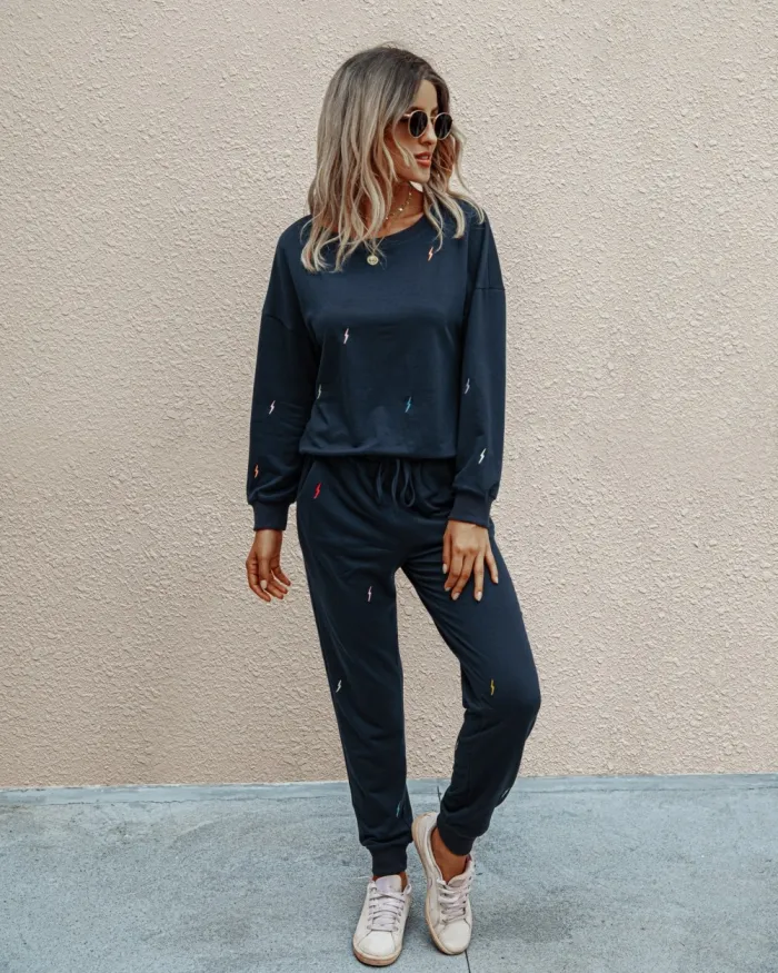 Autumn Plain Two Piece Pants Set Lounge Wear