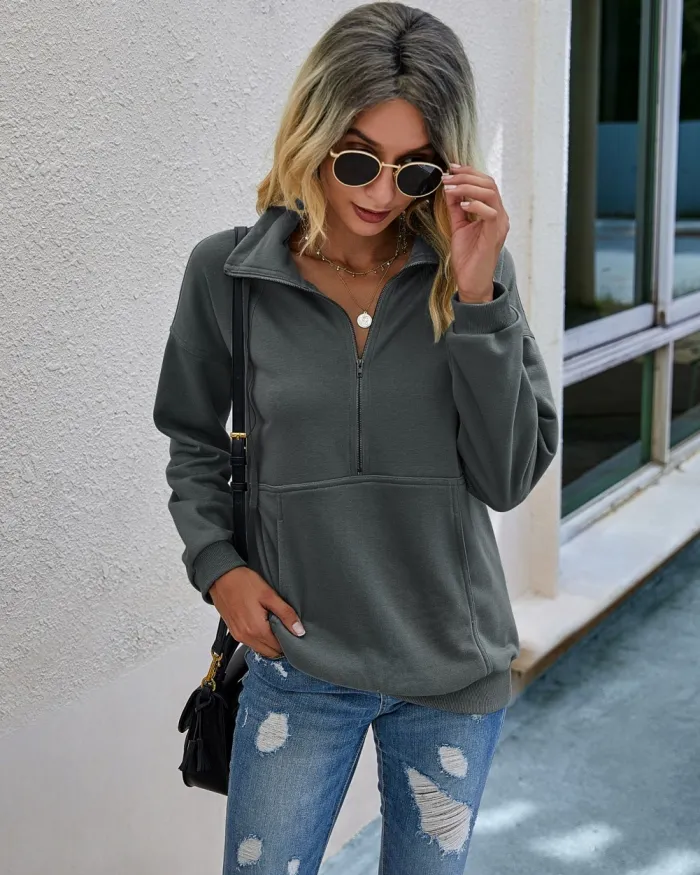 Autumn Plain Pocket Zipper Shirt