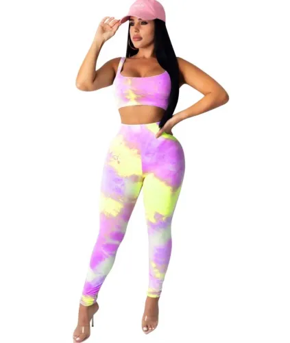 Sexy Tie Dye Crop Top and Legging Set