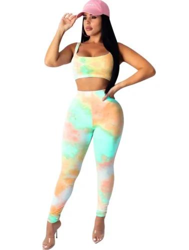 Sexy Tie Dye Crop Top and Legging Set