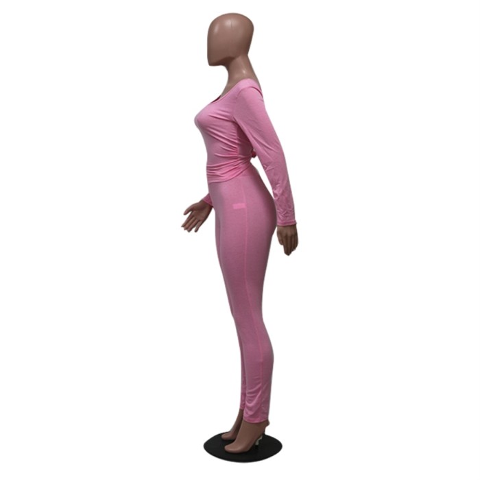 Solid Color Sexy Two Piece Tight Pants Set
