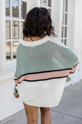Autumn Bat Sleeving Striped Pullover Sweater