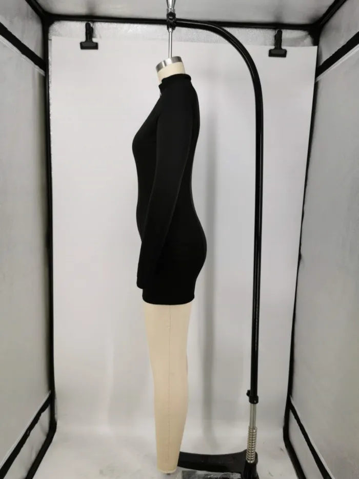 Sexy Plain Long Sleeve Zipper Bodycon Dress