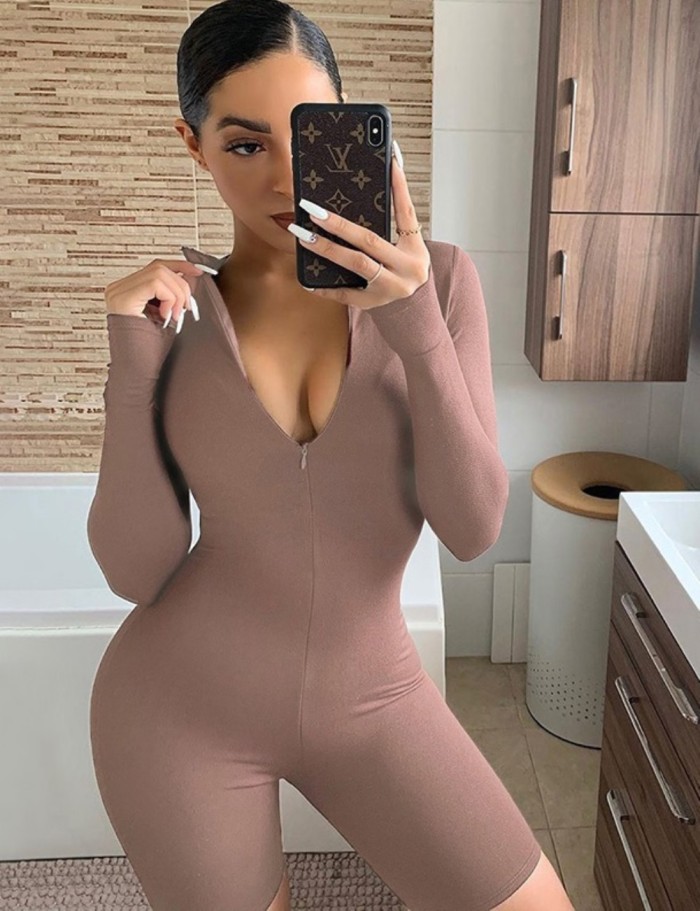 Sports Fitness Long Sleeve Zipper Rompers