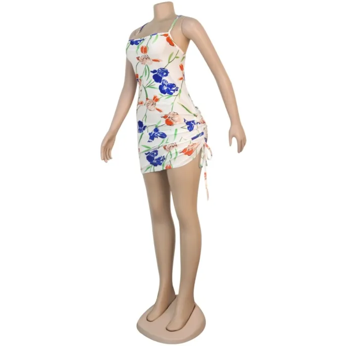 Sexy White Floral Halter Mini Club Dress