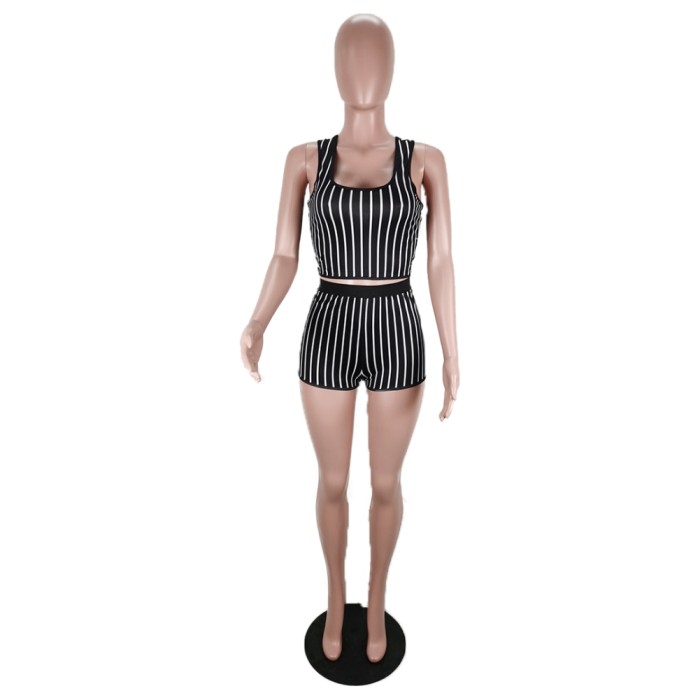 Sports White and Black Two Piece Shorts Set
