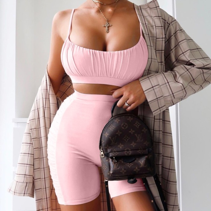 Sports Fitness Ruched Bra and Shorts Set