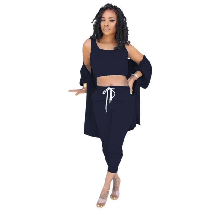 Autumn 3PC Plain Pants Set with Matching Cardigans