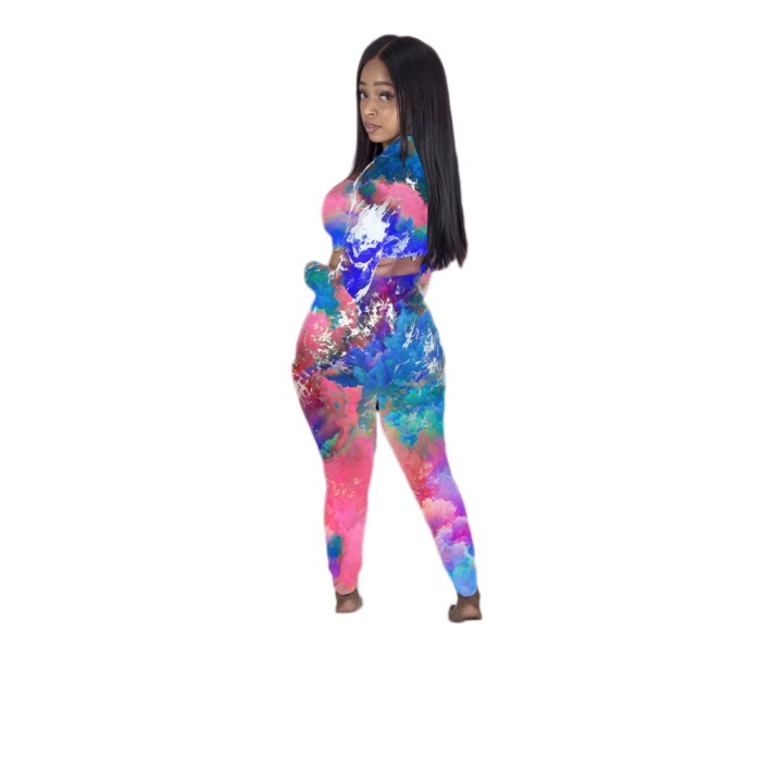 African Tie Dye Crop Top and Pants Set
