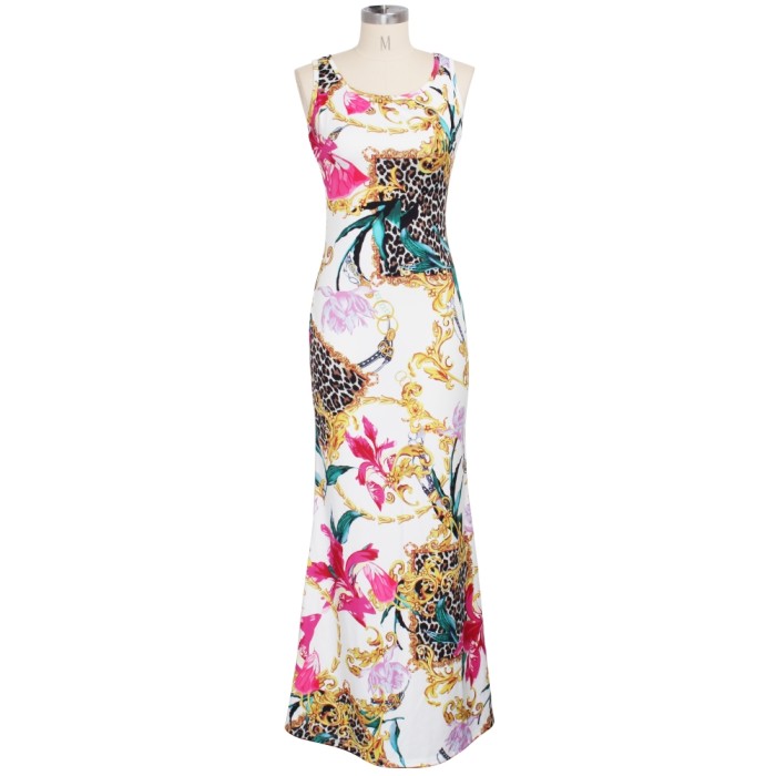 Print African Sleeveless Long Maxi Dress