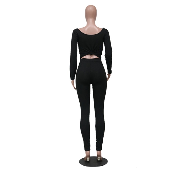 Solid Color Sexy Two Piece Tight Pants Set
