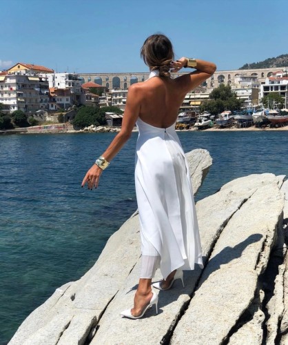 White Vintage Two Piece Peplum Evening Dress