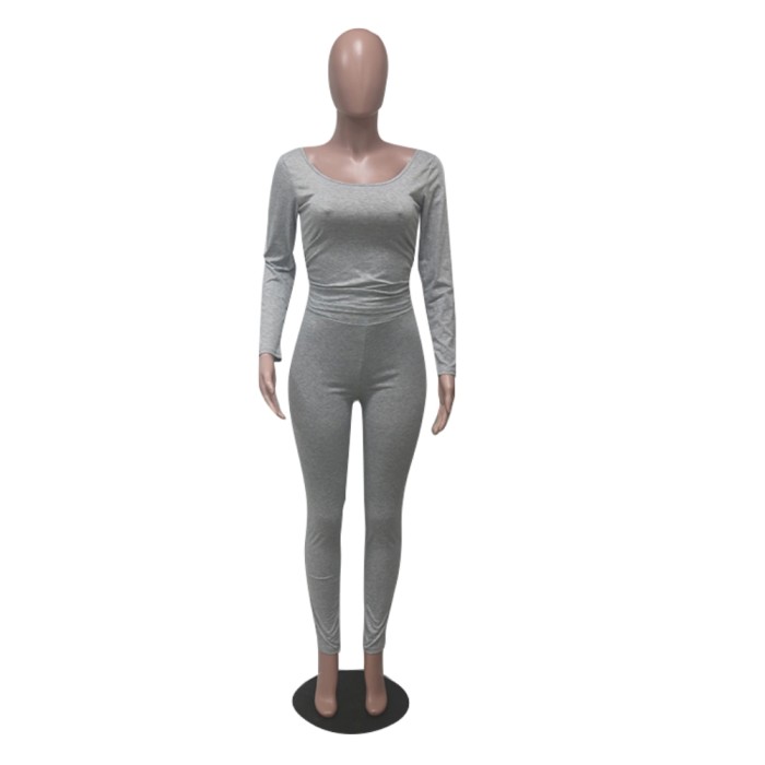 Solid Color Sexy Two Piece Tight Pants Set