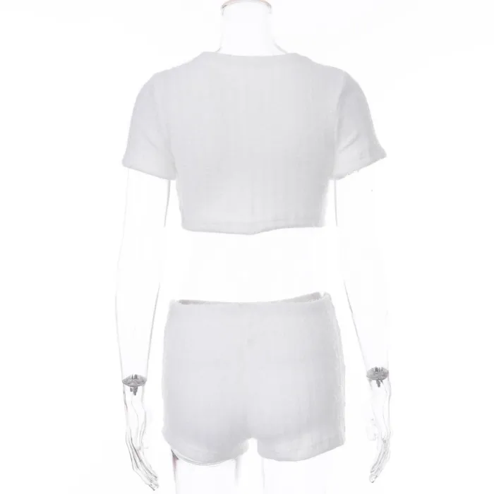 Summer White Plush Two Piece Shorts Pajama Set
