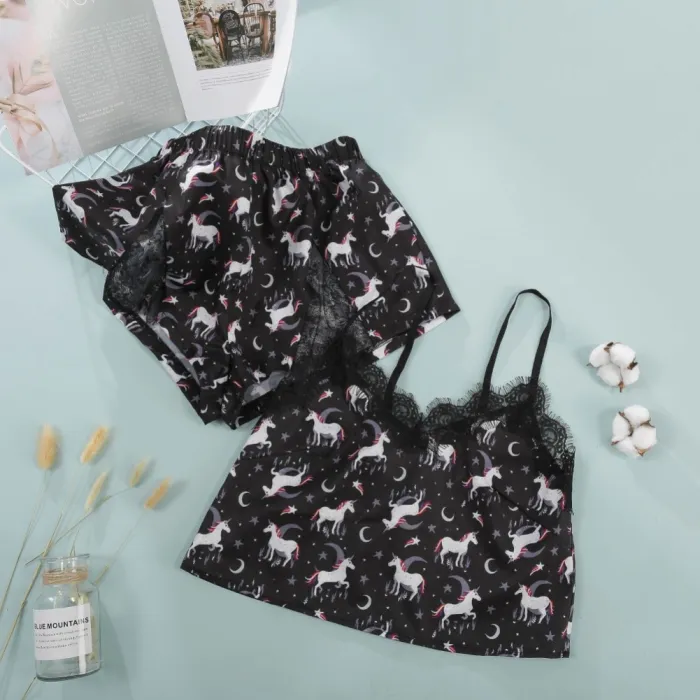 Sexy Animal Print Two Piece Shorts Pajama Set