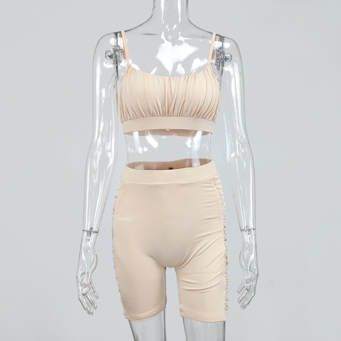 Sports Fitness Ruched Bra and Shorts Set