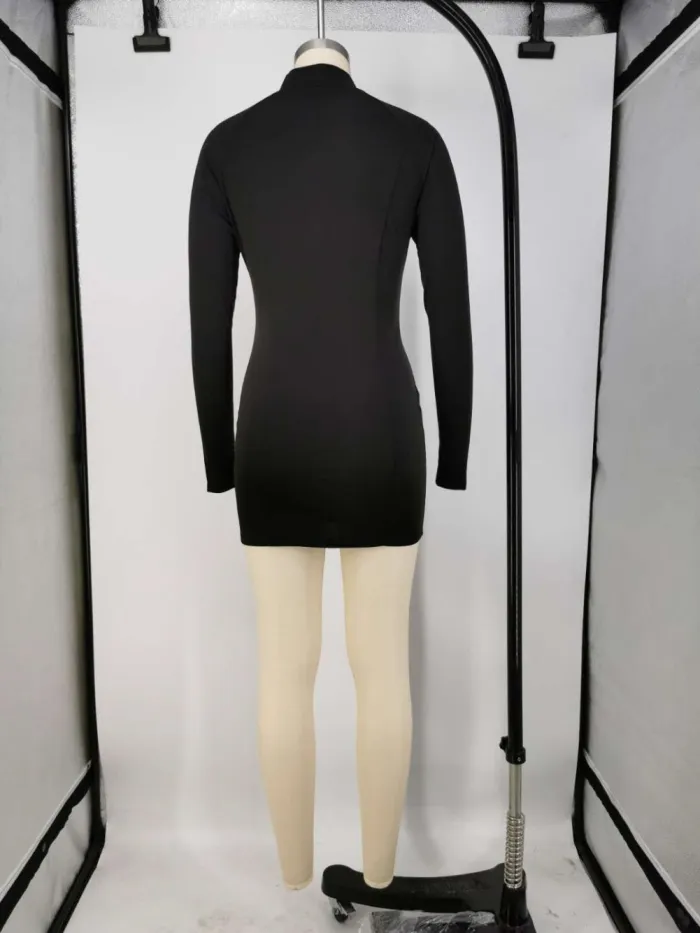 Sexy Plain Long Sleeve Zipper Bodycon Dress