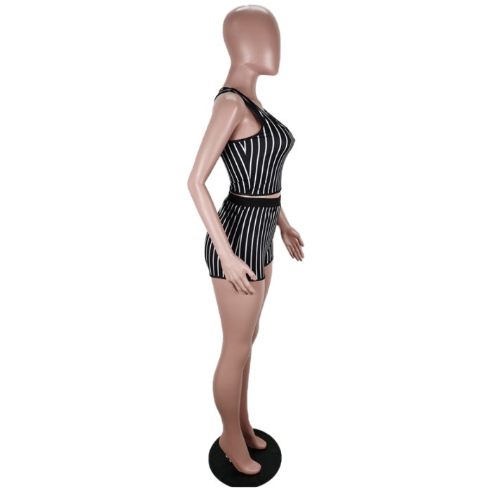 Sports White and Black Two Piece Shorts Set