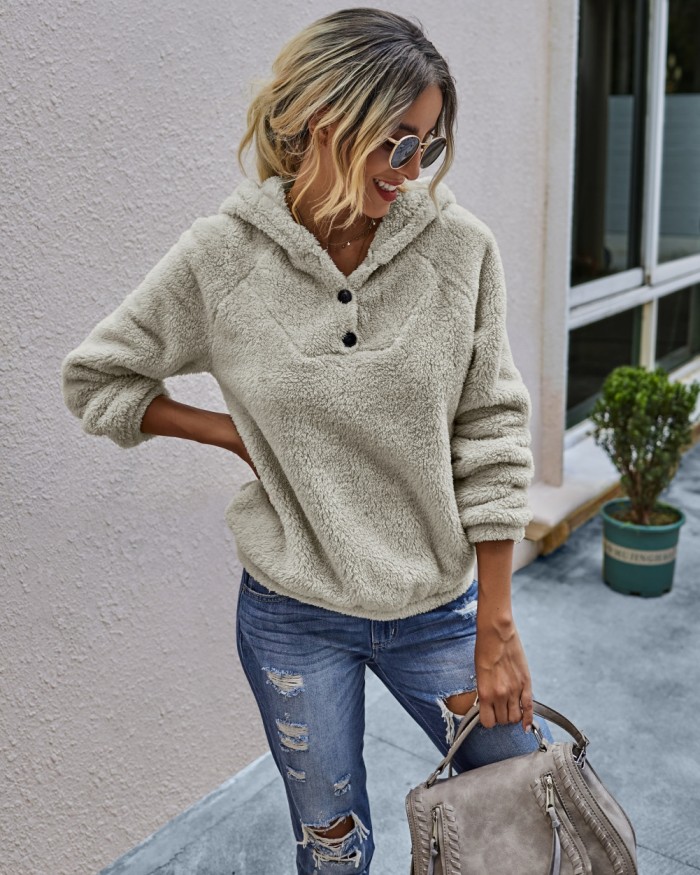 Autumn Plush Plain Hoodie Sweat Top
