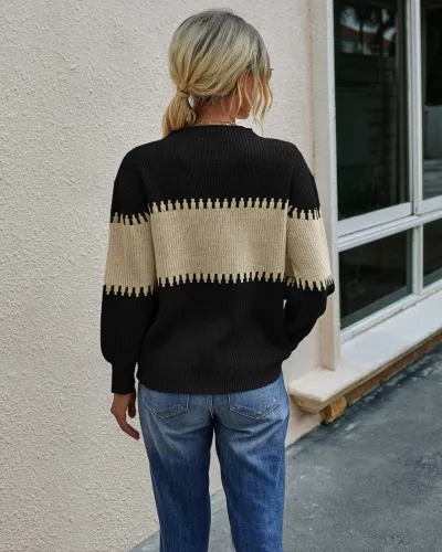 Autumn Contrast Regular Pullover Sweater
