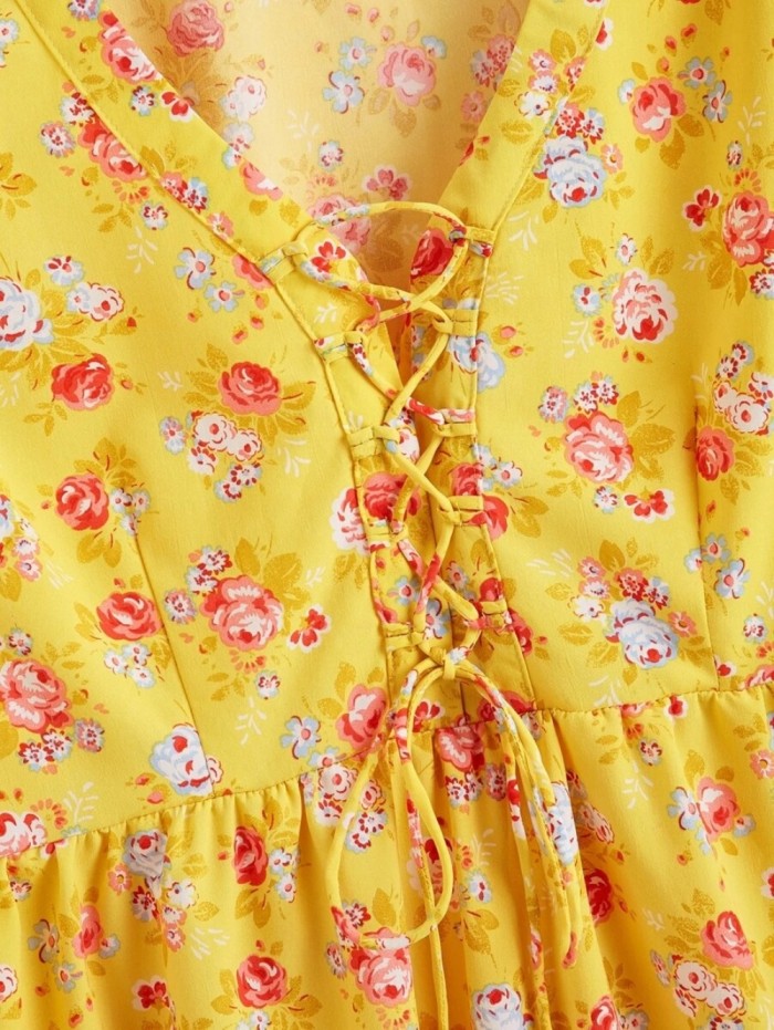 Summer Floral Yellow Peplum Shirt