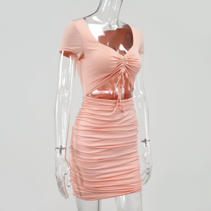 Sexy Cut Out Plain Ruched Mini Dress