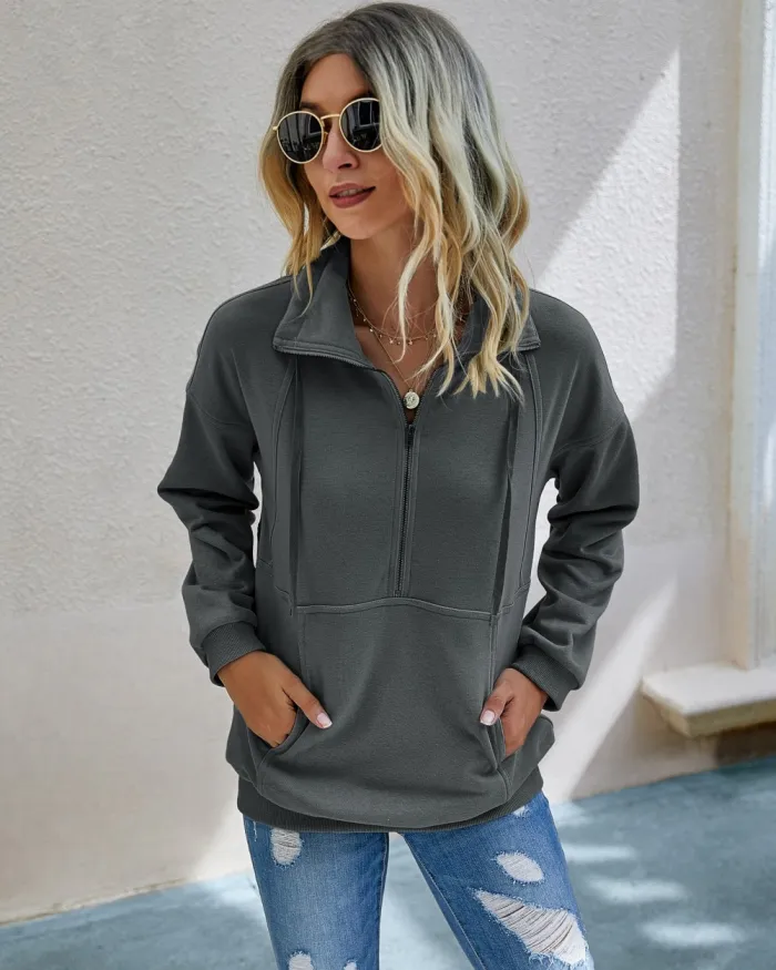 Autumn Plain Pocket Zipper Shirt