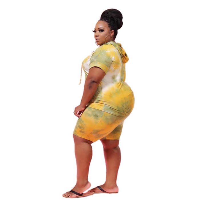 Plus Size Tie Dye Hoodie Shirt with Matching Shorts
