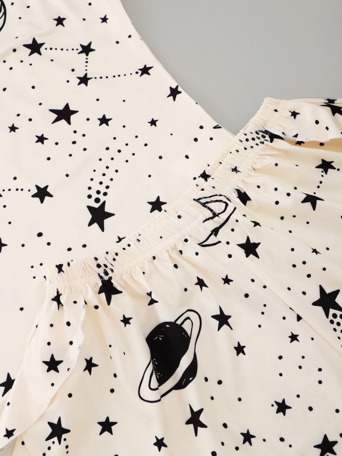 Women Summer Print Two Piece Shorts Pajama Set