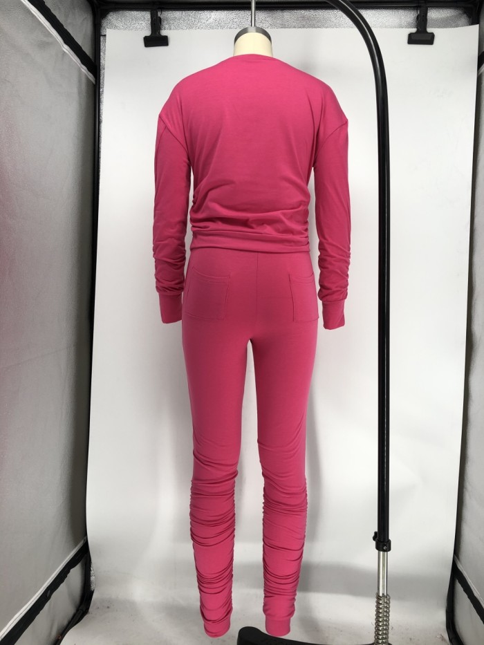 Casual Plain Two Piece Stacked Pants Set