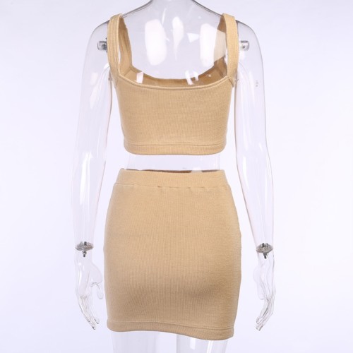 Nude Sexy Knit Crop Top and Mini Skirt Set